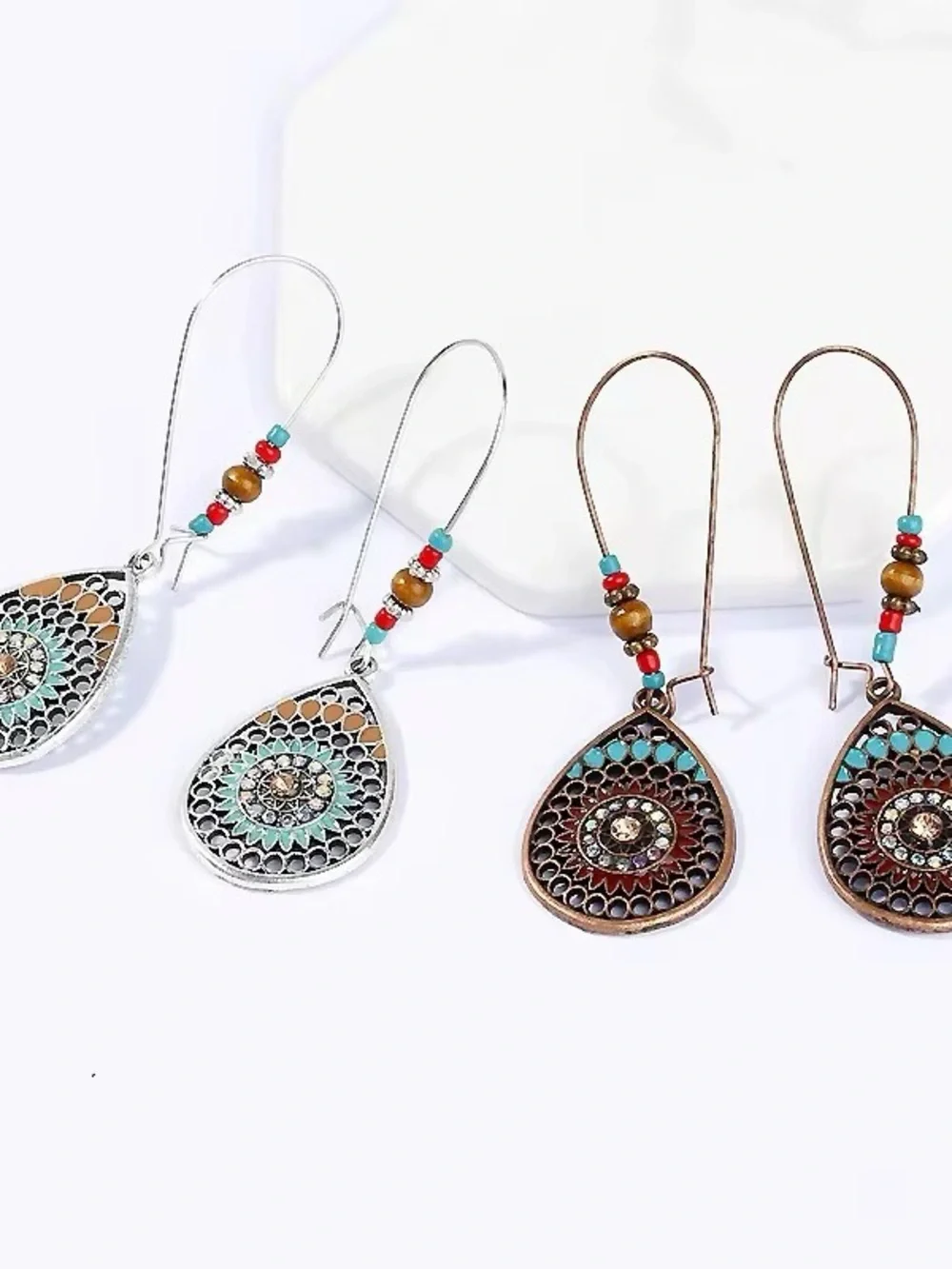 ***Elegant Boho Turquoise Teardrop Filigree Earrings
